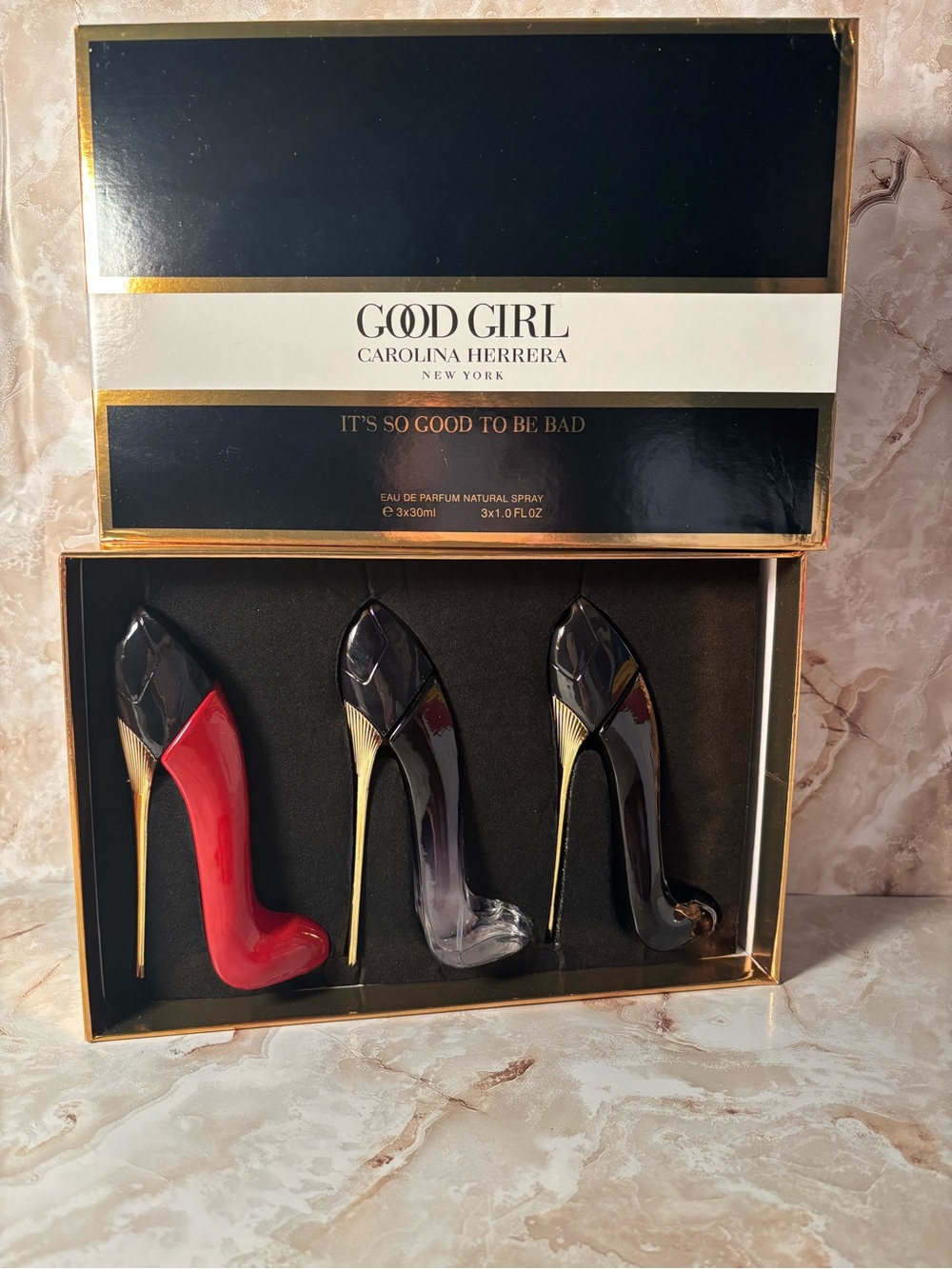 Carolina Herrera Good Girl Trio Heel Set – Red, Black & Clear QQ 1.1